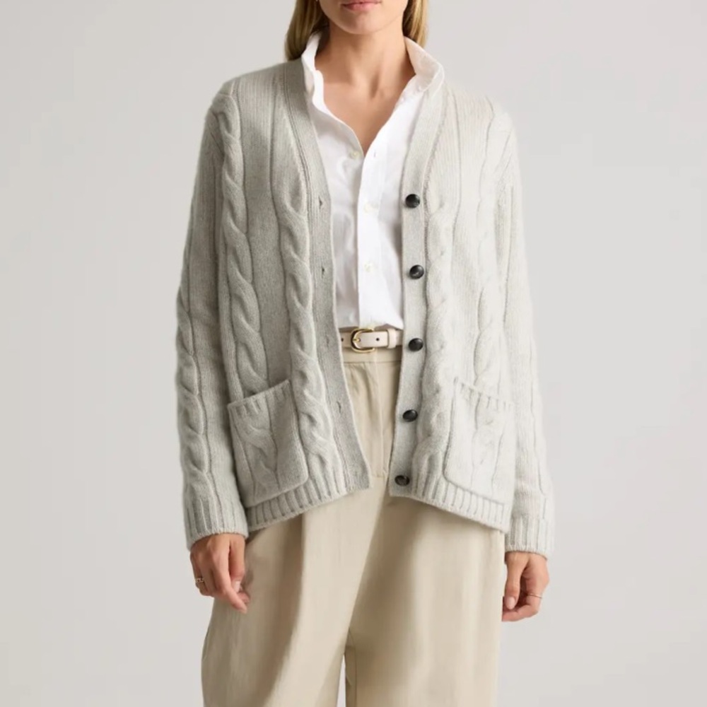 Quince Baby Cashmere Cable Cardigan Pearled Ivory Luxury Minimalist Neutral - Picture 3 of 10